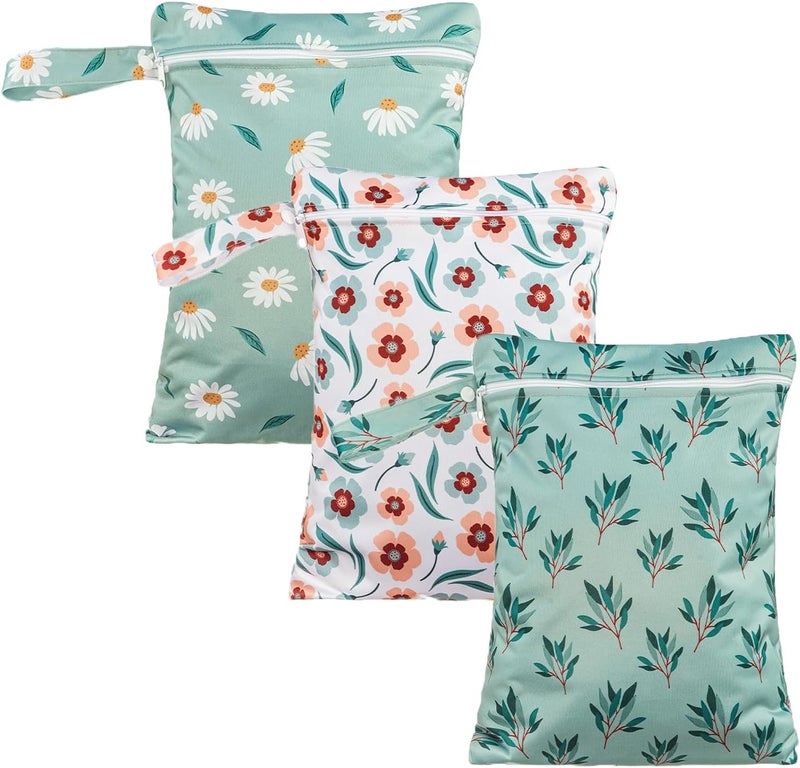 Happy Flute 3 Set Wet Bag Storage Bag Zipper Waterproof Washable Travel Bags, Beach, Pool, Gym Bag for Cloth Diaper, Swimsuits & Wet Clothes for Baby,11.8x15.7inch (Daisy) - Image 1